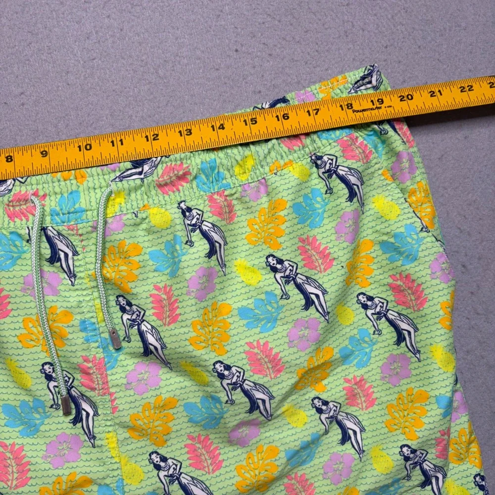 Peter Millar Swim Trunks Mens XL Green MS17P07 Hula Girl Tropical Print Shorts